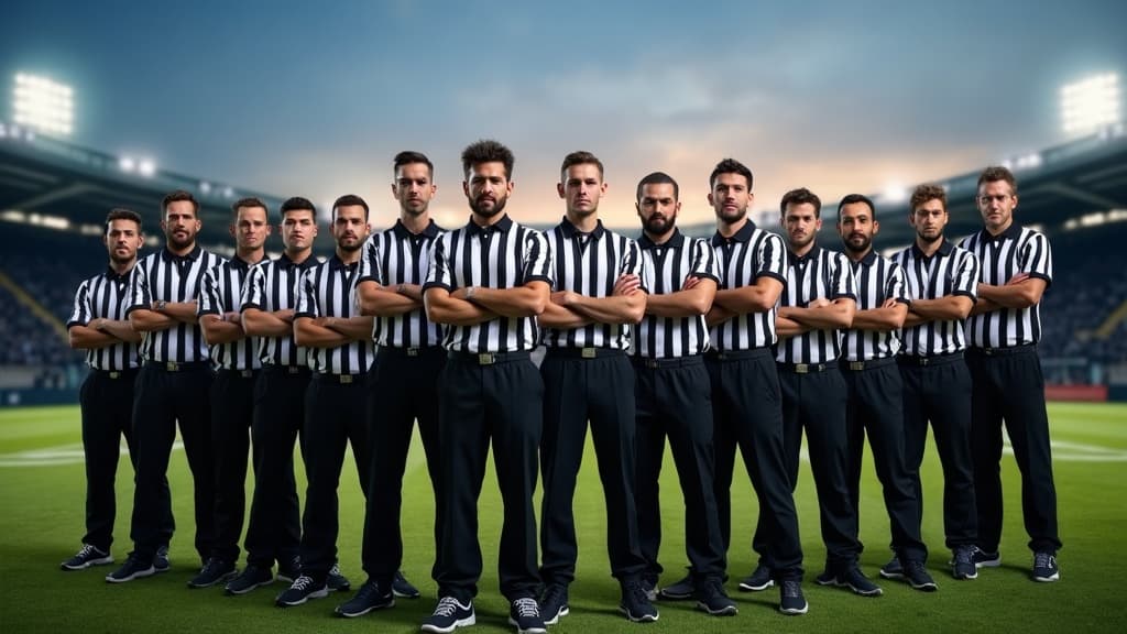 The FairPlay officiating crew standing together on a stadium field